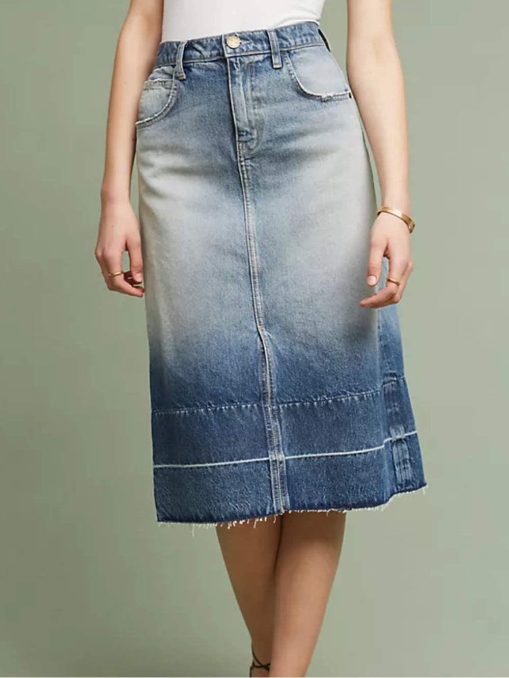Current/Elliot midi denim skirt the slit maxi light blue wash faded dye - Picture 1 of 4